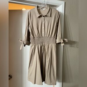 Eliza J Tan shirt dress with rushing detail. Excellent condition. Size 12